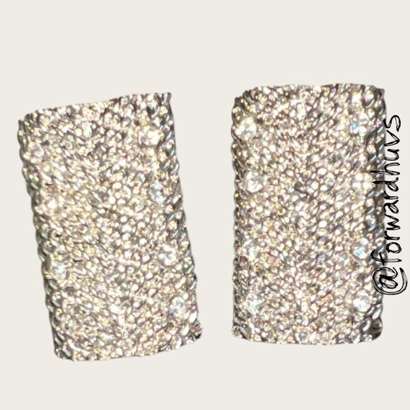 Vintage Brutalist Clip-Ons – Embedded Rhinestones & Sculptural Texture - Picture 4 of 12